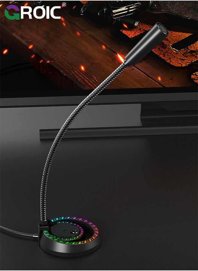 GROIC - USB Recording Microphone with RGB LED Light Stand for Laptop YouTube Live Broadcast Karaoke Gamers Computer Microphone - Image 1