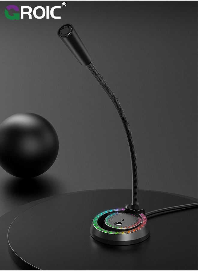 GROIC - USB Recording Microphone with RGB LED Light Stand for Laptop YouTube Live Broadcast Karaoke Gamers Computer Microphone - Image 1