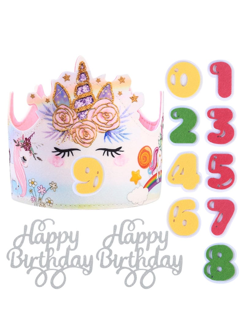 SYOSI Birthday Crown, Birthday Children's Crown Girls Interchangeable Numbers from 0-9, Stickers Birthday Fabric Crown Gifts for Girls Boys Children Birthday Decoration  - Image 1