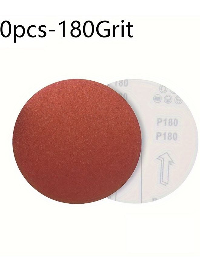 10pcs 5 Inch 125mm Round Sandpaper Non Perforated Sanding Discs Hook And Loop Backing 180 Grit - Image 1