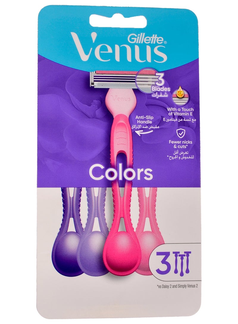 Gillette Simply Venus Colors 3 Plus Disposable Razor - 3 Pieces - Image 1