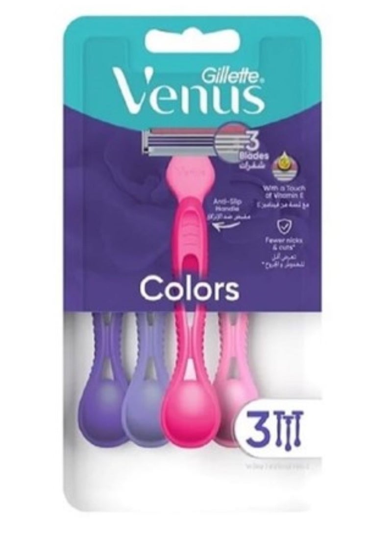 Gillette Simply Venus Colors 3 Plus Disposable Razor - 3 Pieces - Image 2
