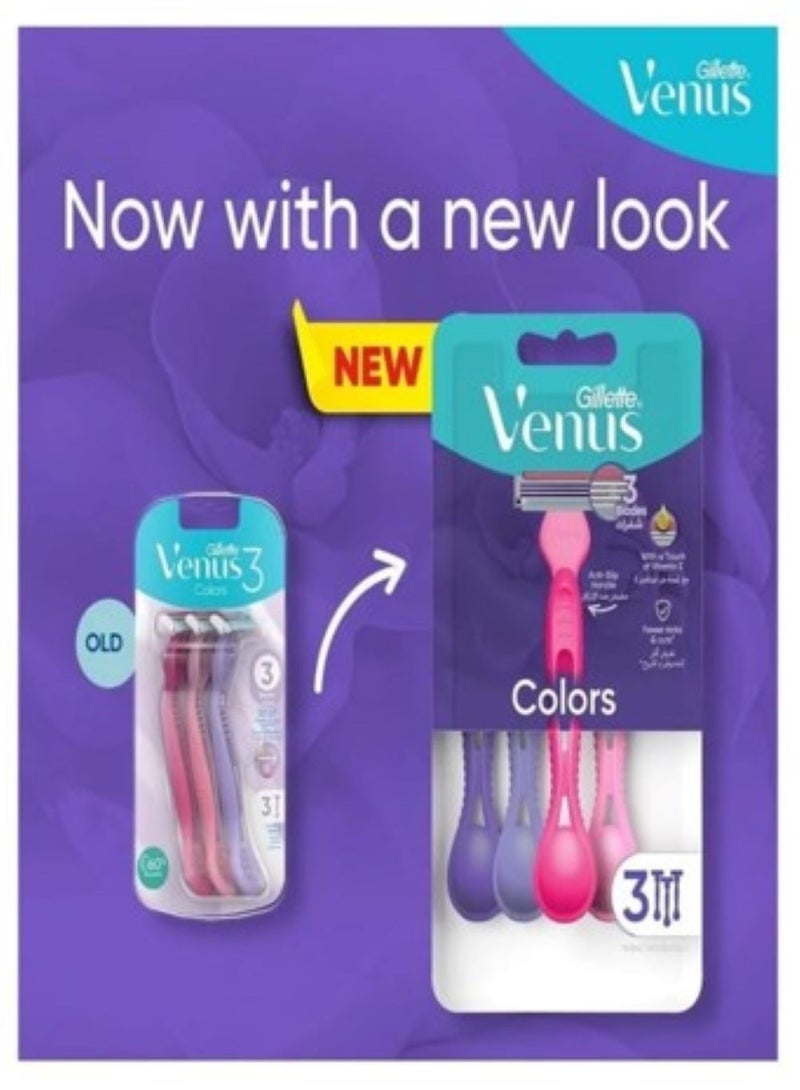 Gillette Simply Venus Colors 3 Plus Disposable Razor - 3 Pieces - Image 4