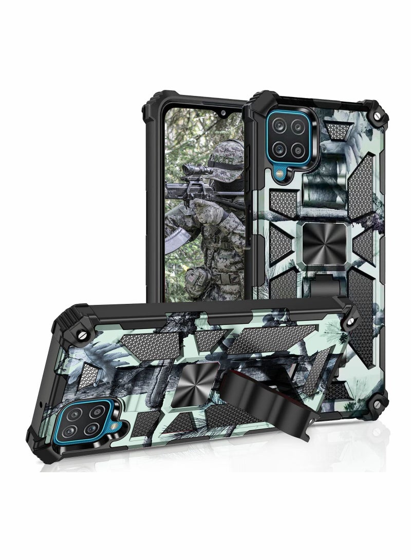SYOSI Case for Samsung Galaxy A12 Case M12 Case with Kickstand Camo Grade Rugged Cover Drop Protection Shockproof Built-in Magnetic Case for Samsung A12 M12 Cover Case Mint Green - Image 1