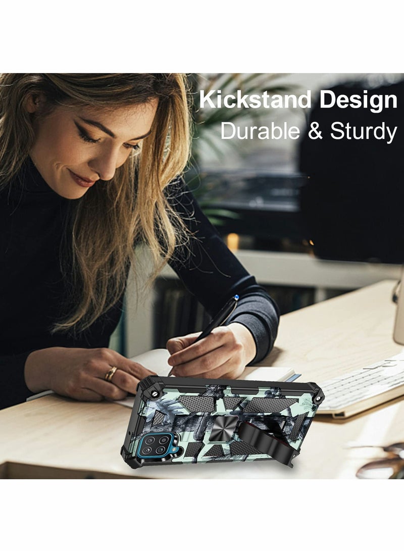 SYOSI Case for Samsung Galaxy A12 Case M12 Case with Kickstand Camo Grade Rugged Cover Drop Protection Shockproof Built-in Magnetic Case for Samsung A12 M12 Cover Case Mint Green - Image 2