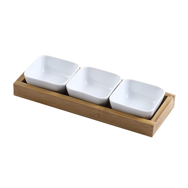 Ceramic Dipping Bowls Set Of 3 With Bamboo Tray For Soy Sauce Sushi Snack Color C - Image 2