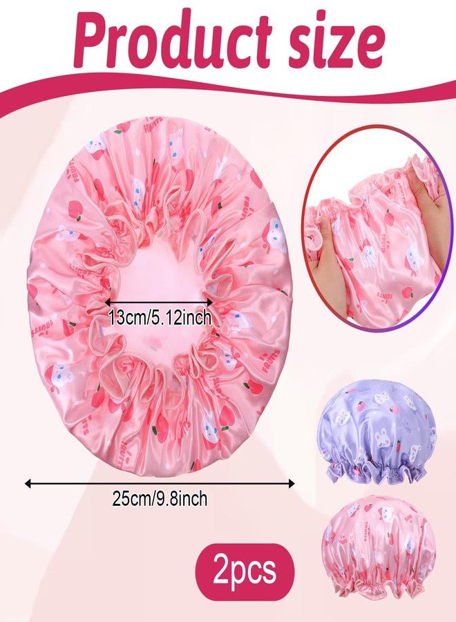 Jeffdad قبعات استحمام للأطفال من جيفداد، قطعتان، لون وردي وبنفسجي، مقاومة للماء، طبقتان، قبعات استحمام لطيفة، قبعة بشريط مطاطي، قبعة نوم ناعمة للأطفال من الساتان والإيفا، قبعة استحمام قابلة لإعادة الاستخدام - Image 2