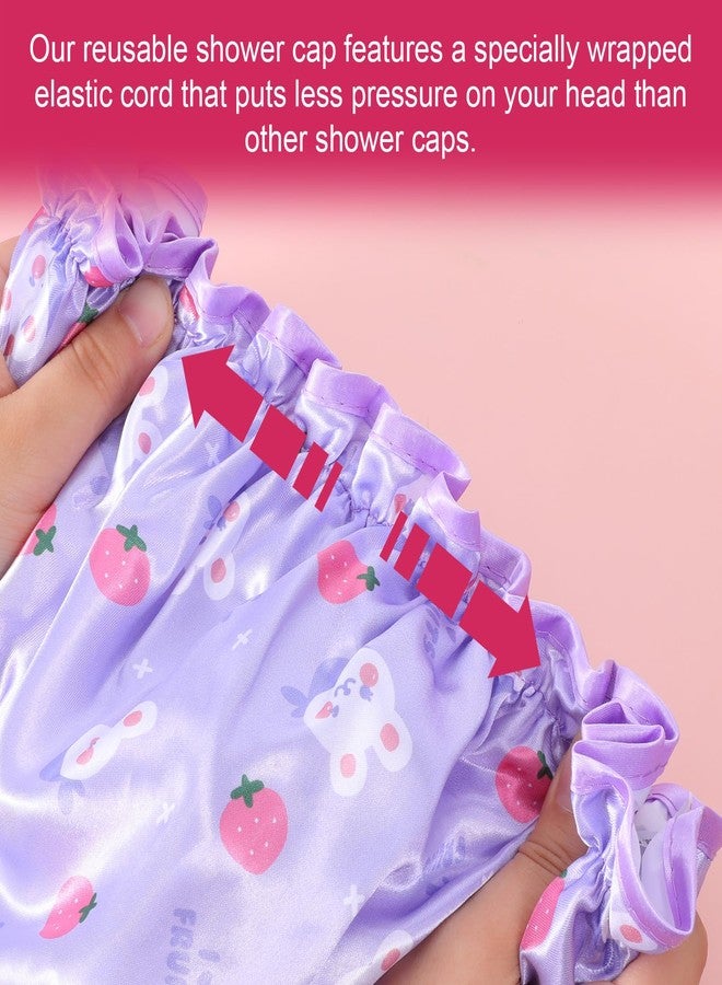 Jeffdad قبعات استحمام للأطفال من جيفداد، قطعتان، لون وردي وبنفسجي، مقاومة للماء، طبقتان، قبعات استحمام لطيفة، قبعة بشريط مطاطي، قبعة نوم ناعمة للأطفال من الساتان والإيفا، قبعة استحمام قابلة لإعادة الاستخدام - Image 5