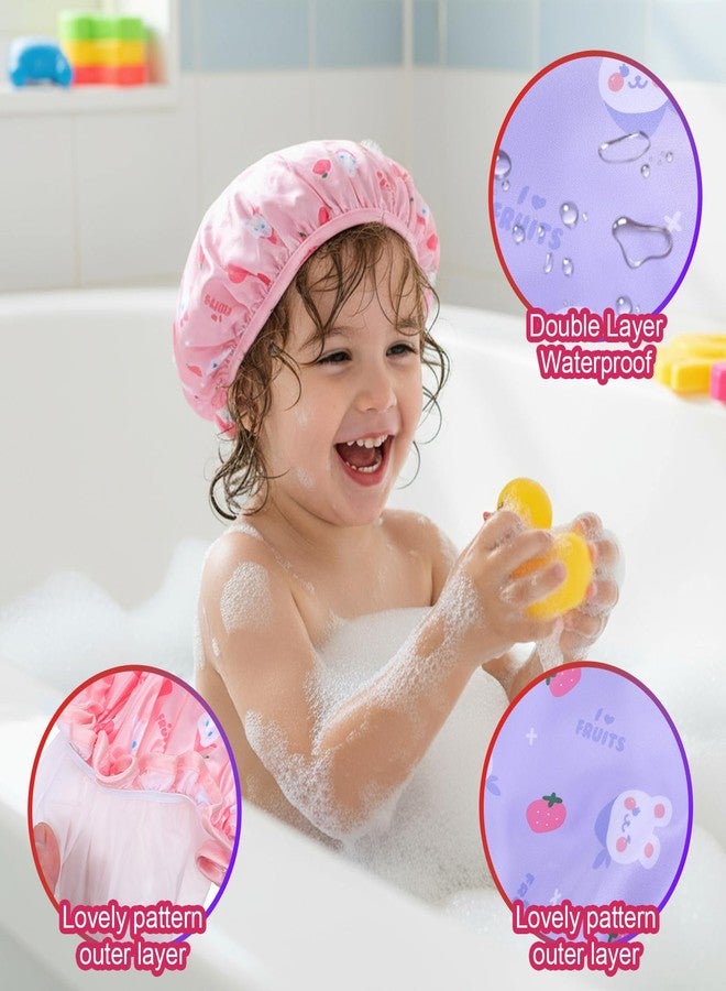 Jeffdad قبعات استحمام للأطفال من جيفداد، قطعتان، لون وردي وبنفسجي، مقاومة للماء، طبقتان، قبعات استحمام لطيفة، قبعة بشريط مطاطي، قبعة نوم ناعمة للأطفال من الساتان والإيفا، قبعة استحمام قابلة لإعادة الاستخدام - Image 3