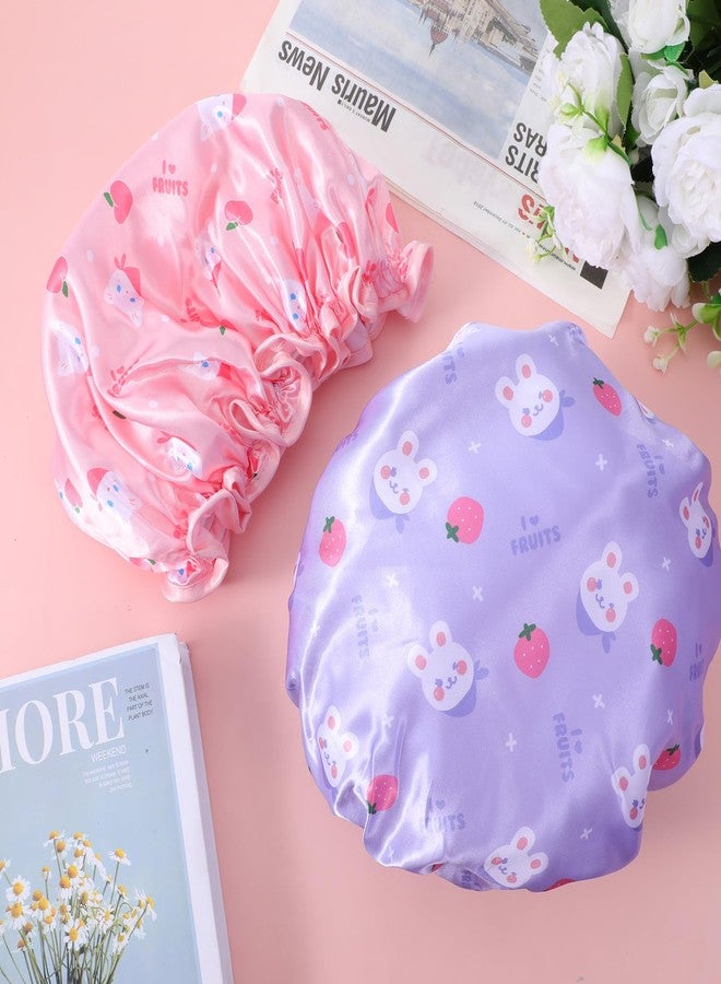 Jeffdad قبعات استحمام للأطفال من جيفداد، قطعتان، لون وردي وبنفسجي، مقاومة للماء، طبقتان، قبعات استحمام لطيفة، قبعة بشريط مطاطي، قبعة نوم ناعمة للأطفال من الساتان والإيفا، قبعة استحمام قابلة لإعادة الاستخدام - Image 4