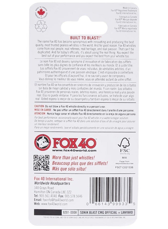 Fox 40 Sonik Blast CMG Official Whistle with Break Away Lanyard (Black) - Image 2