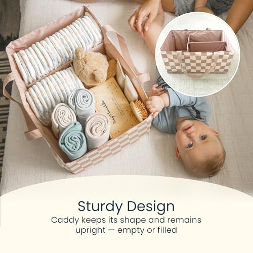 Tiny Twinkle Diaper Caddy Organizer Foldable Baby Storage Basket with Removable Divider Waterproof MessProof Fabric Portable Nursery Organizer for Newborn Essentials Blue Checkers - Image 3