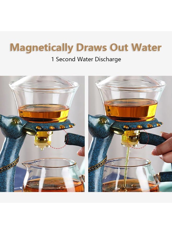 CUNHUY Lazy Kungfu Drip TeaPot, Heat Resistant Tea Set, Semi-Automatic Glass Teapot Suit for Magnetic Water Flow Wooden Glass Teapot Set (BlueDeer handle) - Image 3