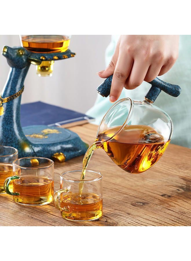 CUNHUY Lazy Kungfu Drip TeaPot, Heat Resistant Tea Set, Semi-Automatic Glass Teapot Suit for Magnetic Water Flow Wooden Glass Teapot Set (BlueDeer handle) - Image 5