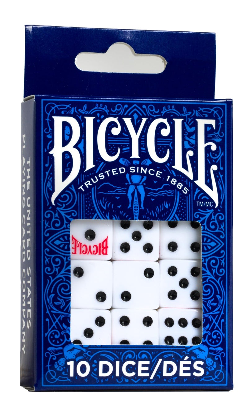 Bicycle Dice Set, Six Sided D6 Dice, Standard Game Classic White and Black Die, 10 Count, 16 mm - Image 1