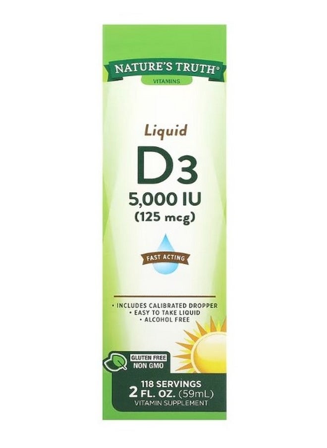 Nature's Truth Vitamins Liquid D3 125 mcg 5000 IU 2 fl oz 59 ml  - Image 1