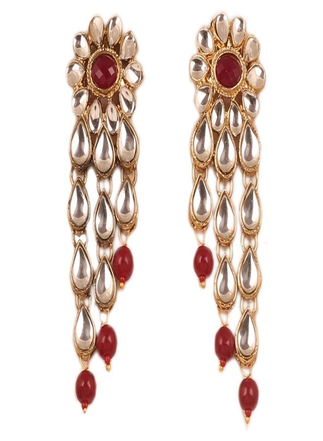 Touchstone Indian Bollywood Traditional Handcrafted Royal Mughal Kundan Polki Look Floral Faux Ruby Designer Crystal Jewelry Colorful Long Earrings Jhumki In Gold Tone For Women. - Image 1