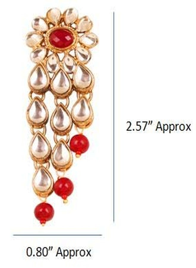 Touchstone Indian Bollywood Traditional Handcrafted Royal Mughal Kundan Polki Look Floral Faux Ruby Designer Crystal Jewelry Colorful Long Earrings Jhumki In Gold Tone For Women. - Image 5