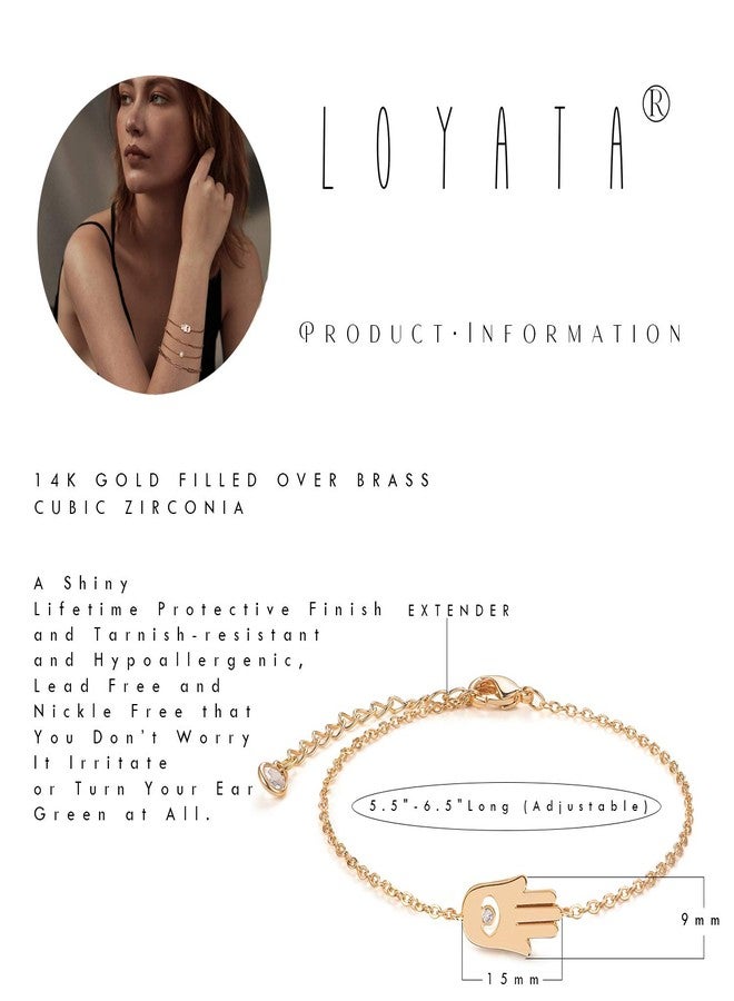LOYATA Evil Eye Hand Bracelet Gold Fatima Diamond Cubic Zirconia 14K Gold Plated Dainty Chain Simple Jewelry Gift for Women - Image 5