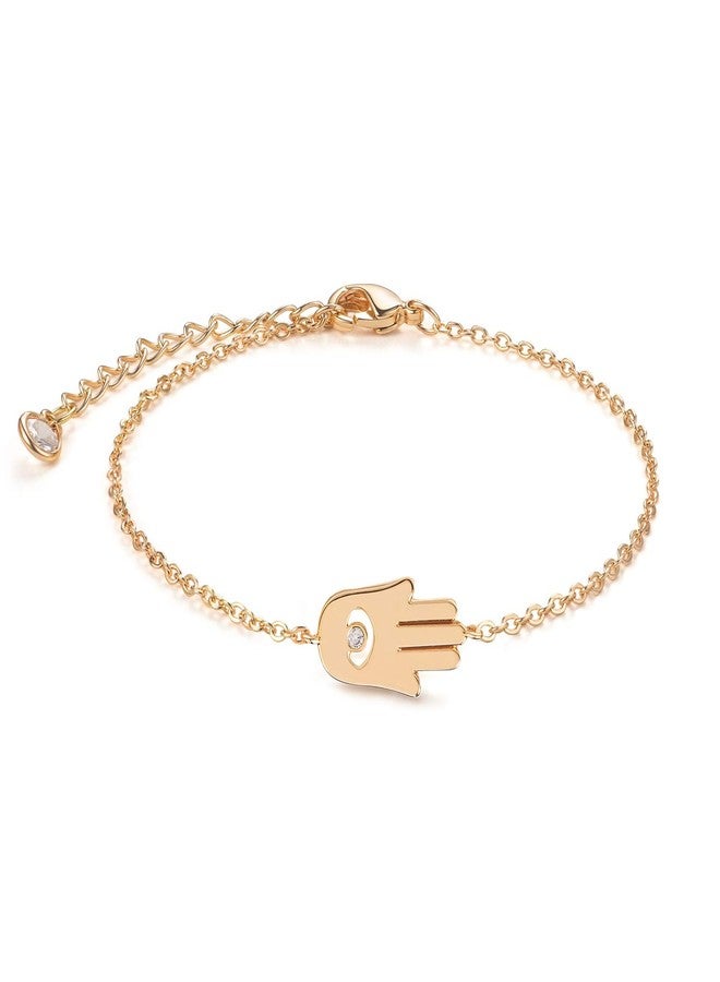 LOYATA Evil Eye Hand Bracelet Gold Fatima Diamond Cubic Zirconia 14K Gold Plated Dainty Chain Simple Jewelry Gift for Women - Image 1