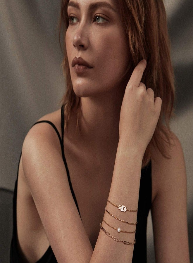 LOYATA Evil Eye Hand Bracelet Gold Fatima Diamond Cubic Zirconia 14K Gold Plated Dainty Chain Simple Jewelry Gift for Women - Image 2