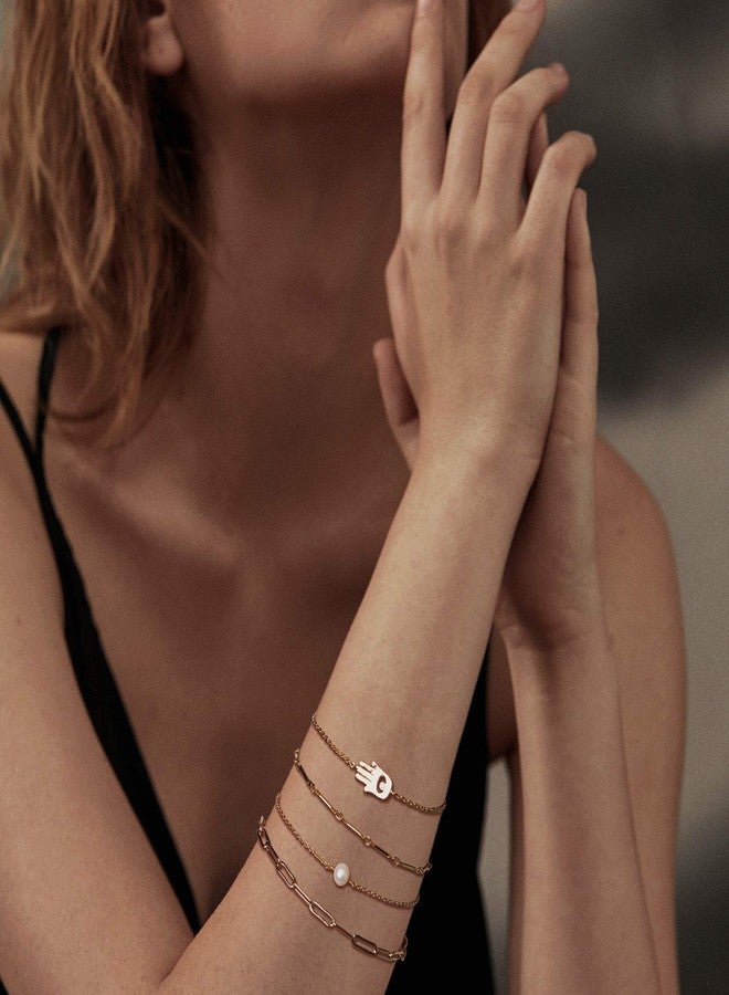 LOYATA Evil Eye Hand Bracelet Gold Fatima Diamond Cubic Zirconia 14K Gold Plated Dainty Chain Simple Jewelry Gift for Women - Image 3