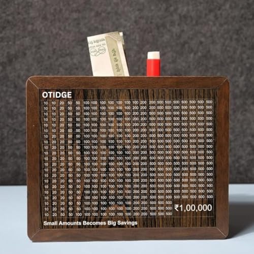 Otidge Wooden Piggy Bank | 1 Lakh Money Saving Box with Numbers | Money Saving Challenge Box | Wood Money Bank for Adults & Kids | Cash Box | Piggy Bank for Girls - Image 2