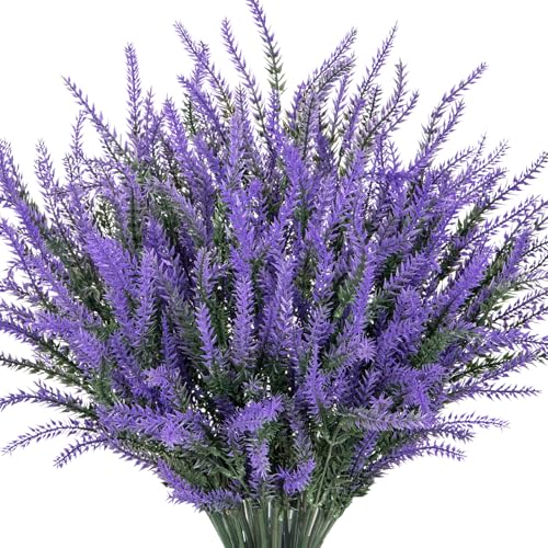 Besteek 10 Bundles Fake Flowers Artificial Lavender Faux Plastic Plants Purple Flowers for Home Wedding Kitchen Garden Patio Porch Window Box Office Table Centerpieces Decor Deep Purple - Image 1