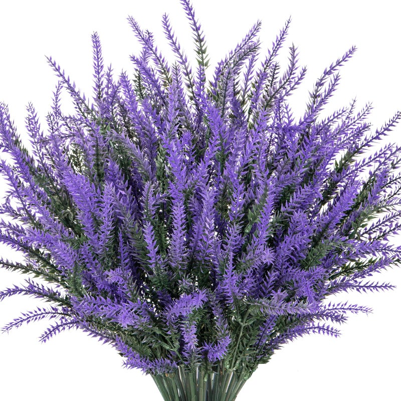 Besteek 10 Bundles Fake Flowers Artificial Lavender Faux Plastic Plants Purple Flowers for Home Wedding Kitchen Garden Patio Porch Window Box Office Table Centerpieces Decor Deep Purple - Image 2