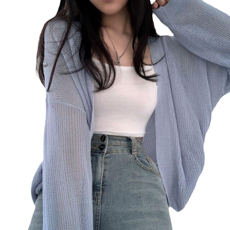 Korean Chic Lightweight Summer Cardigan Blue  - Image 5