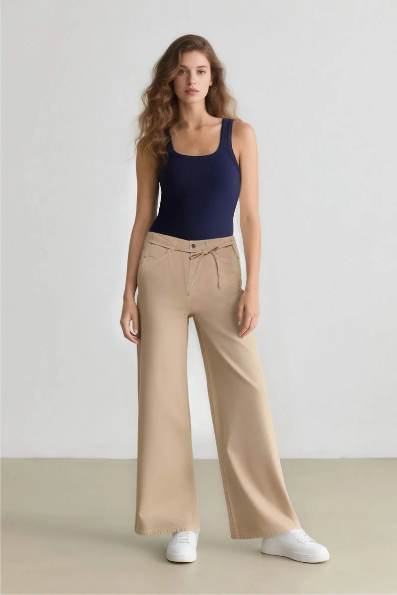 ديفاكتو Wide Leg High Waist Gabardine Trousers