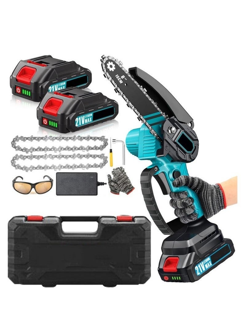 6-Inch Electric Chainsaw - Portable Cordless Chainsaw with 2000mAh Battery, Includes 2 High-Capacity Batteries and 2 Chains, Ideal for Wood Cutting, Branch Pruning, and Gardening  - Image 1