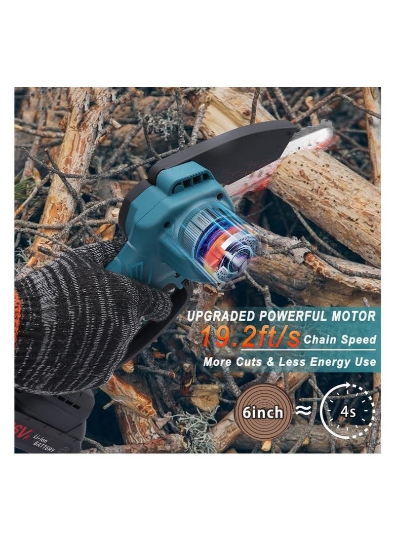 6-Inch Electric Chainsaw - Portable Cordless Chainsaw with 2000mAh Battery, Includes 2 High-Capacity Batteries and 2 Chains, Ideal for Wood Cutting, Branch Pruning, and Gardening  - Image 3