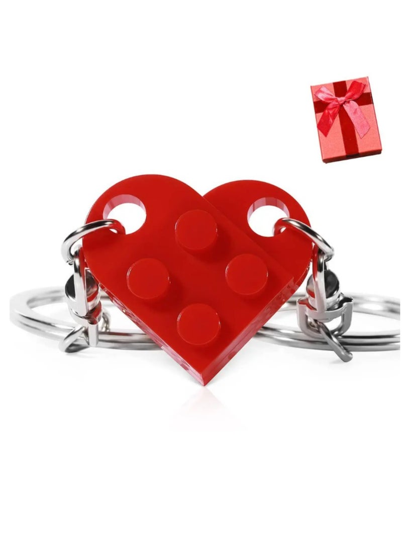 BIGTHREE Heart Keychain Set for Couples, Brick Matching Couple Heart Keychain for Boyfriend Girlfriend, Valentine's Day Gifts for Couple Husband Wife Best Friends Friendship Him Her - Image 1