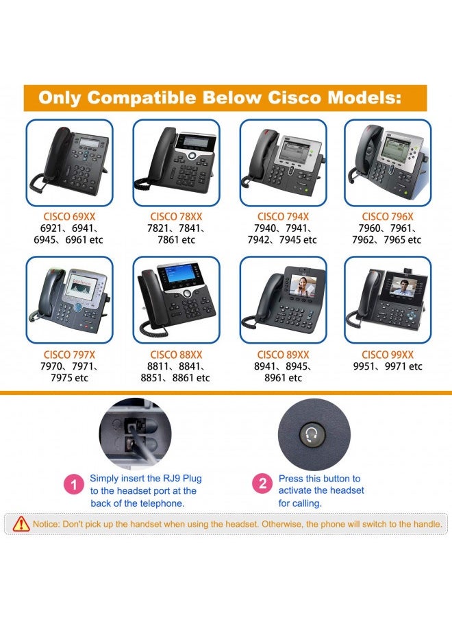 VoiceJoy - Office Headset W/Flexible Mic Only For Cisco Phones 7940,7941,7942,7945,7960,7961,7962,7965,7970,7971,7975 8841 - Image 1