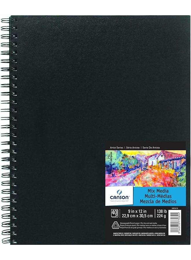 CANSON Mix Media Art Book Heavyweight French Paper Double Sided Fine And Medium Texture Side Wire Bound 138 Pound 9 X 12 Inch 40 Sheets - Image 1