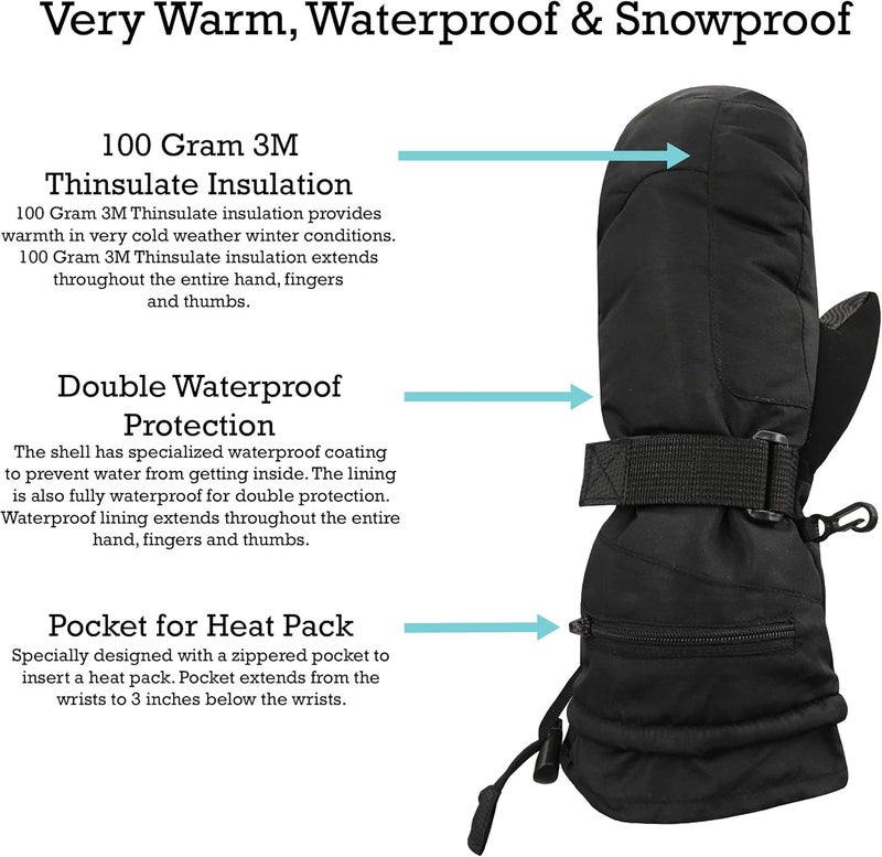 N'Ice Caps Men & Women Mittens Waterproof Snow Gloves 100 Gram Thinsulate Extreme Cold Weather - Image 2