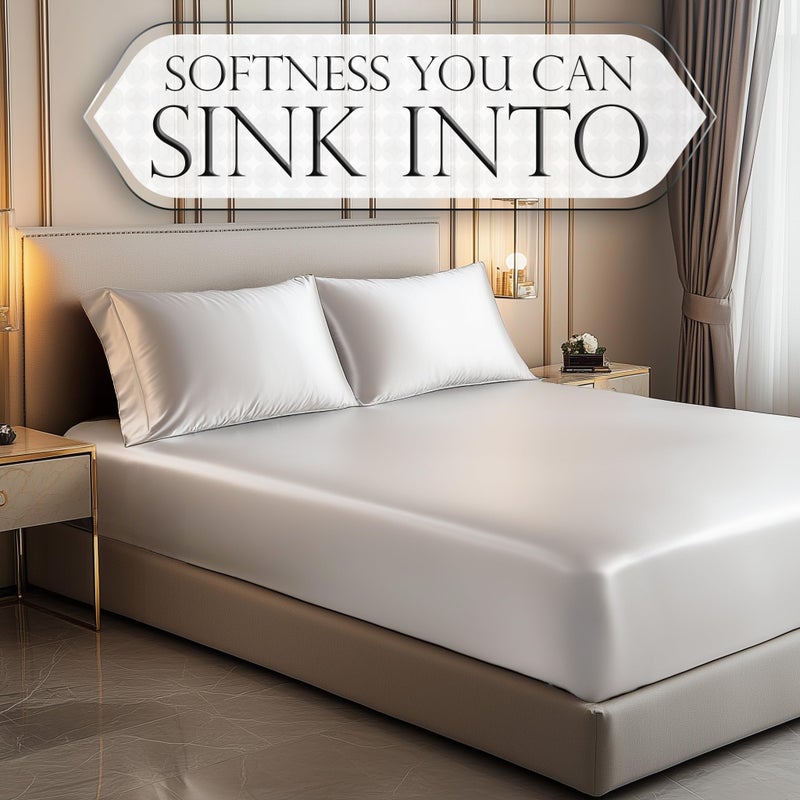 DECOLURE Satin Fitted Sheet Queen Size (1 PC) â€“ Luxuriously Smooth & Softer Than Silk Bed Sheets w/ 15 Inch Deep Pocket Hypoallergenic Wrinkle Free, Secure Snug Fit, Elastic Corner Straps (White) - Image 4