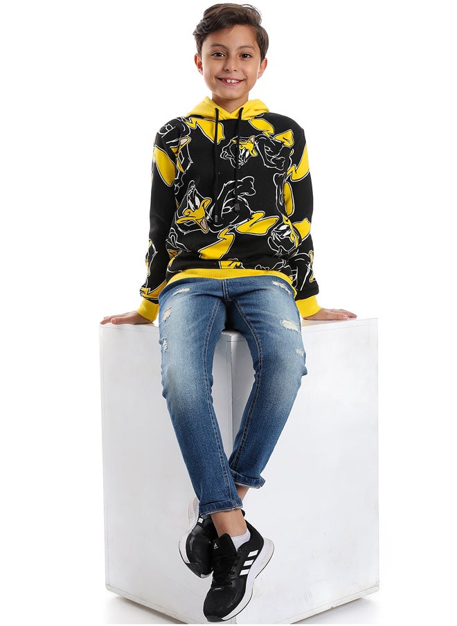 Andora - Black Printed Hoodie With Drawstrings _Black - Image 1