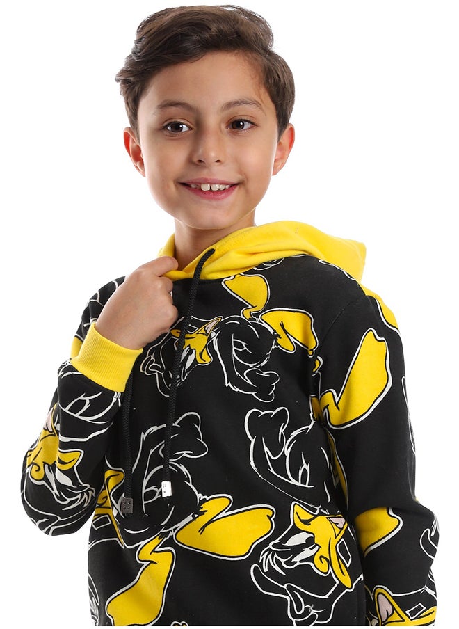 Andora - Black Printed Hoodie With Drawstrings _Black - Image 1