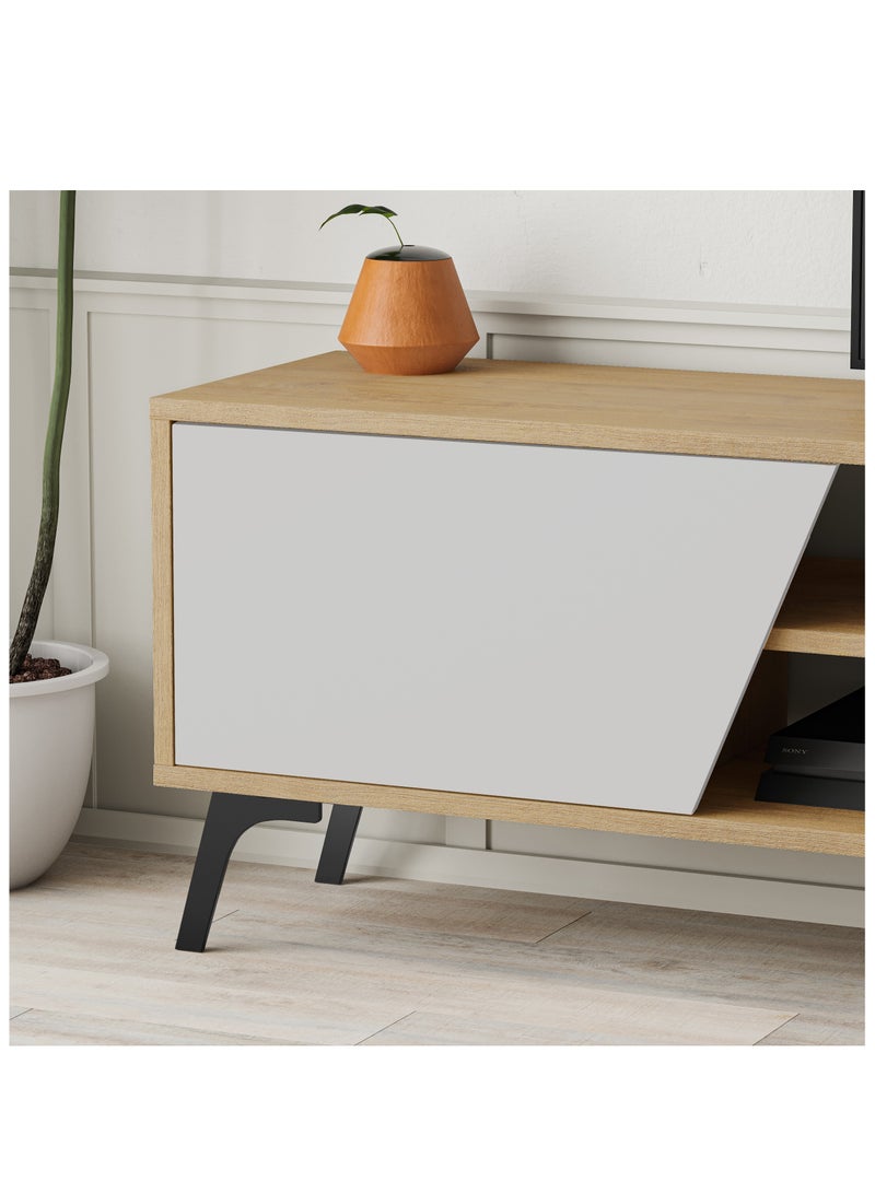 موراه خزانة تلفزيون "فيونا" من موراه هوم، حتى ٧٠ بوصة | خزانة تخزين بثلاثة أبواب وطابقين | وحدات تلفزيون لغرفة المعيشة | ١٨٠×٣٥٫٦×٤٨ سم | خشب بلوط/أبيض - Image 4