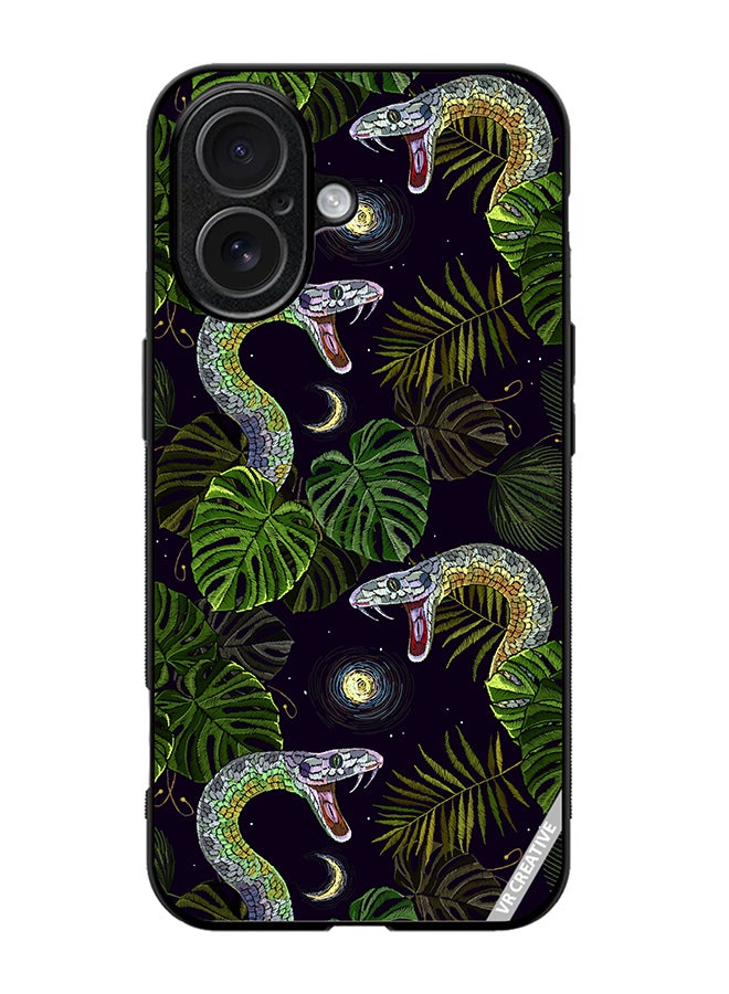 VR CREATIVE Protective Case Cover For Apple iPhone 17 Embroidery Snakes, Night Sky And Tropical Palm Leaves Design Multicolour