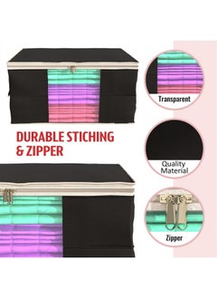 Kuber Industries Kuber Industries Rectangular Leheriya Design Underbed Bag|Storage Organiser|Blanket Cover|Extra Large Size, Pack of 3 (Black)(Non-Woven)  - Image 4