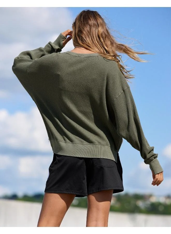 Aerie OLIVE FUN OFFLINE By Aerie Oversized Wow! Waffle T-Shirt for Women | Best Price UAE