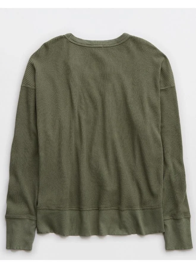Aerie OLIVE FUN OFFLINE By Aerie Oversized Wow! Waffle T-Shirt for Women | Best Price UAE