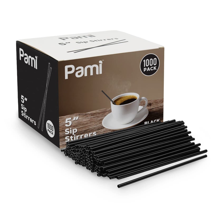 PAMI PAMI Disposable Plastic Coffee Stirrers 5 Inch Pack of 1000 Sip Stirrers 5 Inch for Hot and Cold Drinks Black 