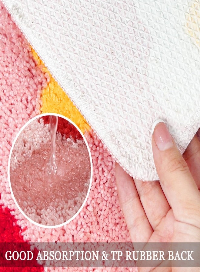 Homantic Bathroom Runner Rug, Cute Bedroom Decor, Pink Strawberry Bath Mat, Flower Long Absorbent Microfiber Runner for Bathtub 20"x47" - Image 4