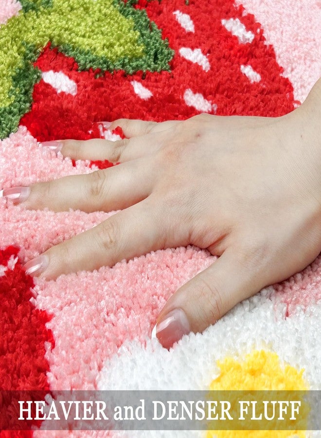 Homantic Bathroom Runner Rug, Cute Bedroom Decor, Pink Strawberry Bath Mat, Flower Long Absorbent Microfiber Runner for Bathtub 20"x47" - Image 5