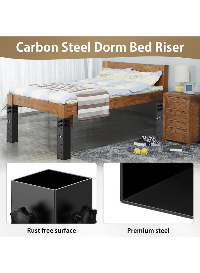 2025 Up Grade 4 Pack Carbon Steel Dorm Bed Riser 3.15" Diameter Metal Bed Riser for Square Wooden Bed Frame, Table Adjustable to 3.2", 5.1", 8.1" or 11.2" Height (for Bed Leg 2.3-3.1") - Image 3