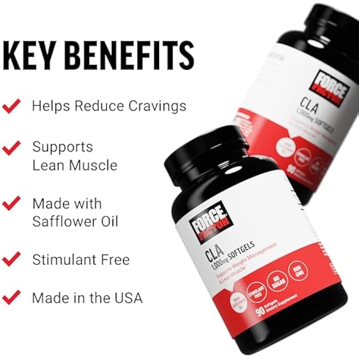 FORCE FACTOR CLA Supplements, CLA 1000 mg, Conjugated Linoleic Acid to Support Body Composition and Lean Muscle Mass, Made from Safflower Oil, Stimulant Free, Non-GMO, 90 Softgels - Image 2